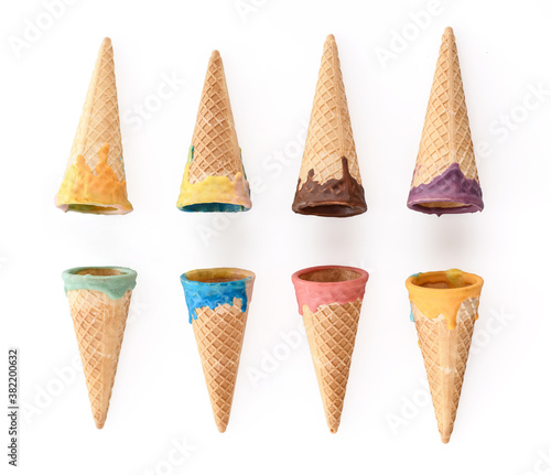 Glazed ice cream cones isolated on a white background