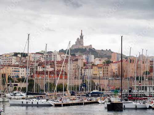 Old Port and the Basilica of Our Lady of the Guard (Notre-Dame de la Garde), Marseille, France