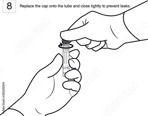 Step 8 : Replace the cap onto the tube and close tightly to prevent leaks. line drawing