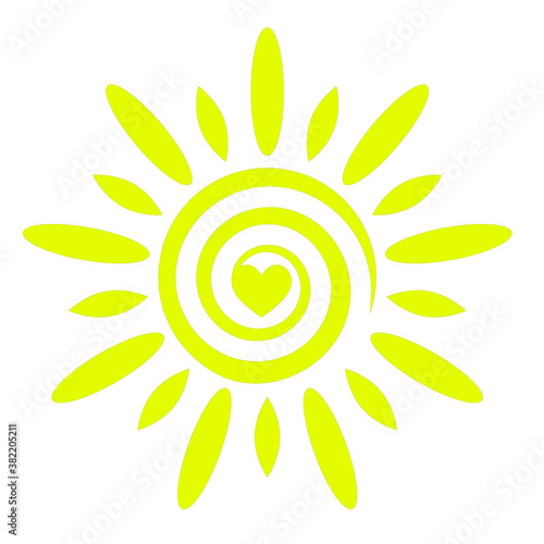 Spiral Abstract Sun with Heart Symbol - vector illustration art