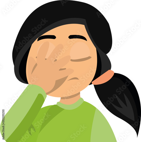 Vector emoticon illustration of a girl with an indignant expression