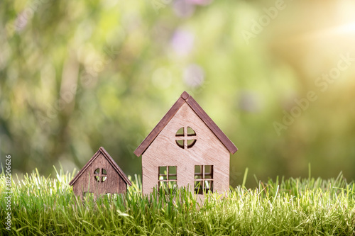 Model house in the meadow with grass