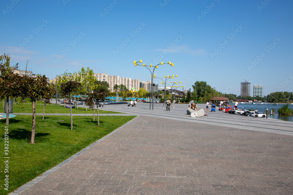 Fragment of a new recreation park on the embankment of the city