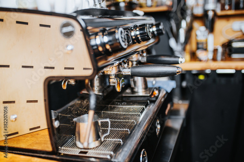 Professional coffee shop equipment - barista workstation - coffee machine side view