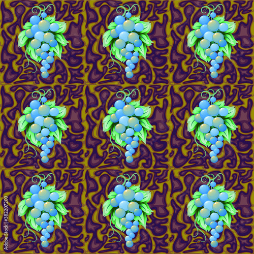 Vector seamless pattern with grapes.  Design print for textile, fabric, wallpaper, background. Viticulture.