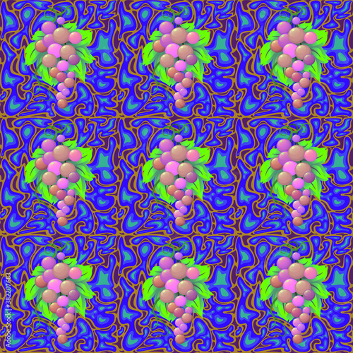 Vector seamless pattern with grapes.  Design print for textile, fabric, wallpaper, background. Viticulture.