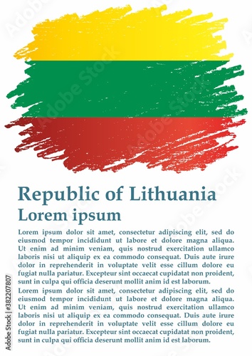 Flag of Lithuania  Republic of Lithuania. Template for award design  an official document with the flag of Lithuania. Bright  colorful vector illustration.