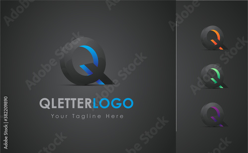 3D letter logo. 3D Q alphabet logo design template. Q letter logo in 3D