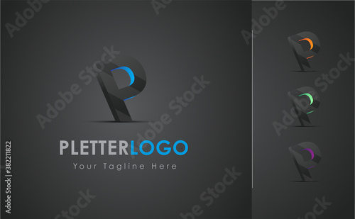 3D letter logo. 3D P alphabet logo design template. P letter logo in 3D