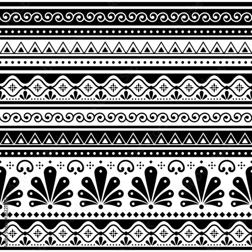 Talavera Poblana vector seamless pattern inspired by traditional Mexican decorated pottery and ceramics in black and white 