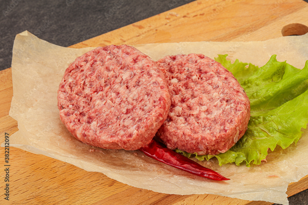 Raw beef cutlet for burger Raw beef cutlet for burger