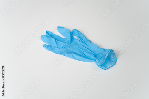 COVID, COVID-19 PPE Blue Latex Glove, On White Background