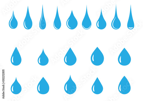 Vector blue water drop icon set. Flat simple droplet logo shapes collection. Drops for hand hygiene.