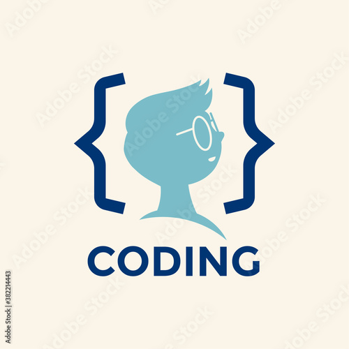 Online education emblem template. Kid learning coding by online