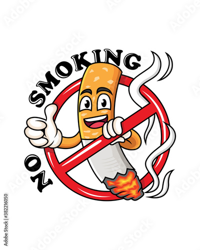cartoon cigarette mascot with thumb up pose. No smoking cartoon symbol. Vector Illustration on white background