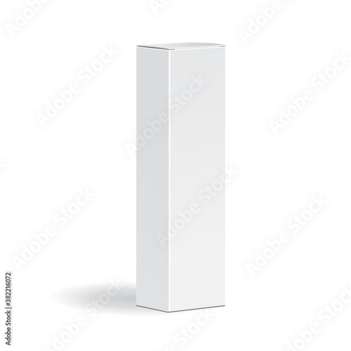  White tall cardboard packaging box mockup for medical and cosmetic products. Vector illustration  isolated on white background