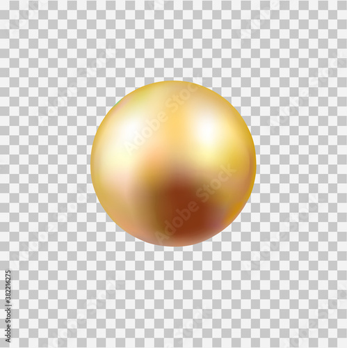  Gold ball isolated on transparent background. Spherical 3D sphere with glares and highlights for decoration. Vector Illustration.
