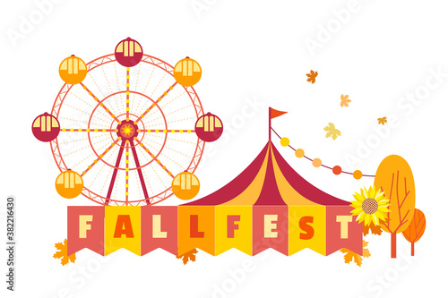 Hand drawn Fall festival flat color vector poster