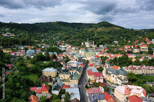 Aerial view of the town of Banska Stiavnica in Slovakia