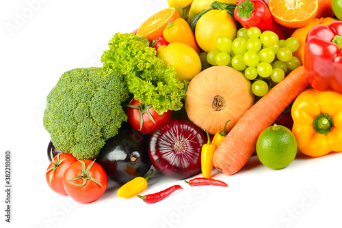 Big collection wholesome fruits and vegetables isolated on white