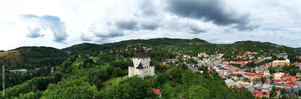Aerial view of the castle in Banska Stiavnica, Slovakia