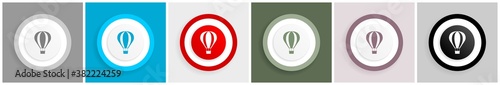 Balloon, air transport icon set, colorful flat design vector illustrations in 6 options for web design and mobile applications