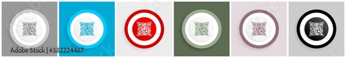 Qr code, shopping icon set, colorful flat design vector illustrations in 6 options for web design and mobile applications
