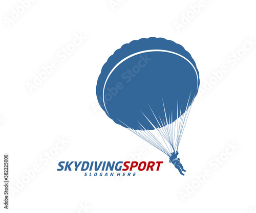 Skydiving logo design vector template, Parachuting design illustration