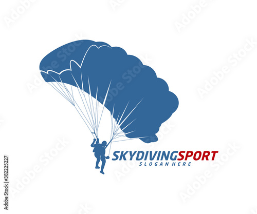 Skydiving logo design vector template, Parachuting design illustration