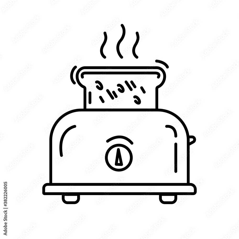 A slice of bread in a toaster. Outline icon. Vector illustration. Isolated on white. A slice of bread in a toaster. Outline icon. Vector illustration. Isolated on white.