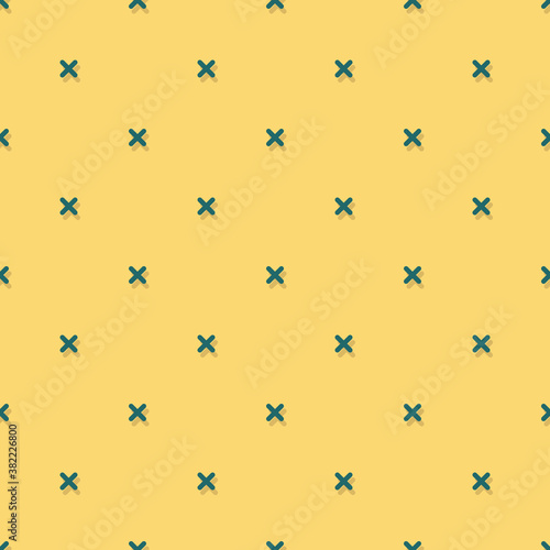 Dark green seamless geometric minimalistic cross patterns. Flat style vector illustration on yellow background.