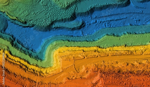 DEM - digital elevation model. GIS product made after proccesing aerial pictures. It shows excavation site with steep rock walls that was mapped from a drone