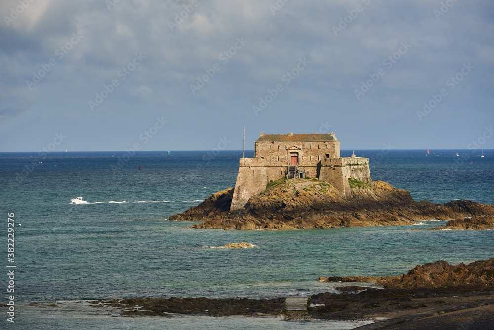 Grand Be and Petit Be islands at low tide in Saint Malo, Brittany, France