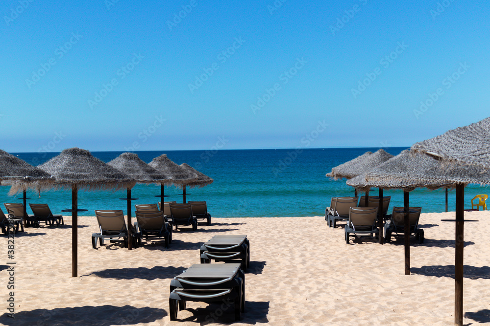 beach chairs and umbrellas on the beach