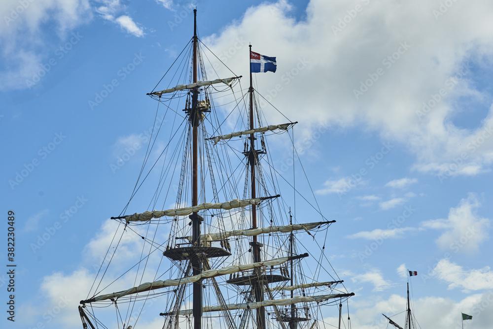three-masted frigate, warship moored in Saint Malo three-masted frigate, warship moored in Saint Malo