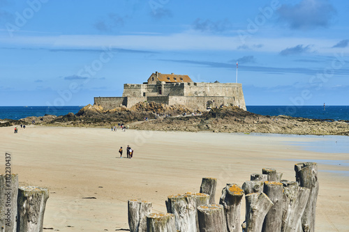 Fort National on the beach at low tide in Saint Malo, Brittany, France
