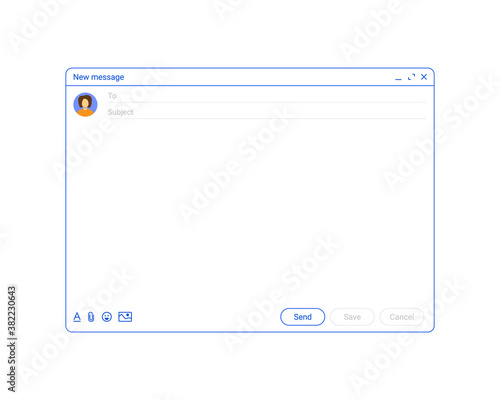 Mail window outline. Email template, new message interface mockup. Computer desktop screen of mail isolated. Abstract symbol of business or personal communication in line style.