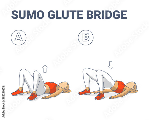Sumo Glute Bridge Girl Workout Exercise Guide Colorful Concept.