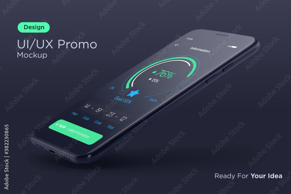 Realistic modern black smartphone mockup. Perspective view vector ...