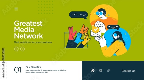 Landing page template of Social media marketing. Modern flat design concept of web page design for website and mobile website. Easy to edit and customize. Vector illustration