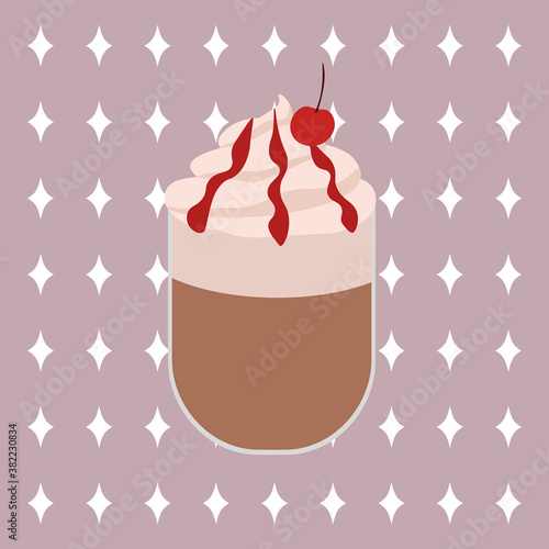hot chocolate cherry illustration con panna 
