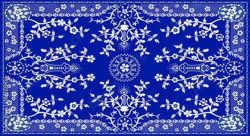 Blue white carpet pattern | rug design | hand crafted