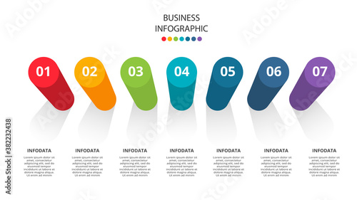 Vector infographic label design with 7 options or steps. Infographics for business concept. Template for infographic, presentation. Workflow layout, process diagram, flowchart, information graph.
