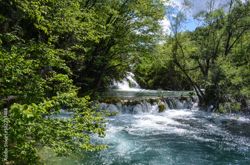 Plitvice Lakes National Park in Croatia - Waterfalls and lake in the beautiful forest
