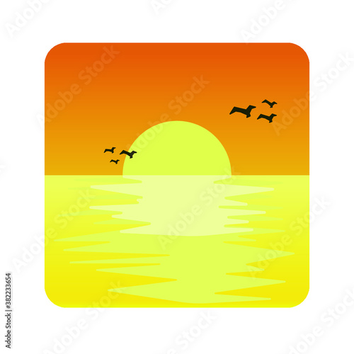 Sunset on the beach background. Holyday concept. Relax summer concept. Summertime. Vector illustration.