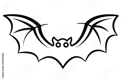 Outline image of a bat, black and white vector illustration. Halloween symbol