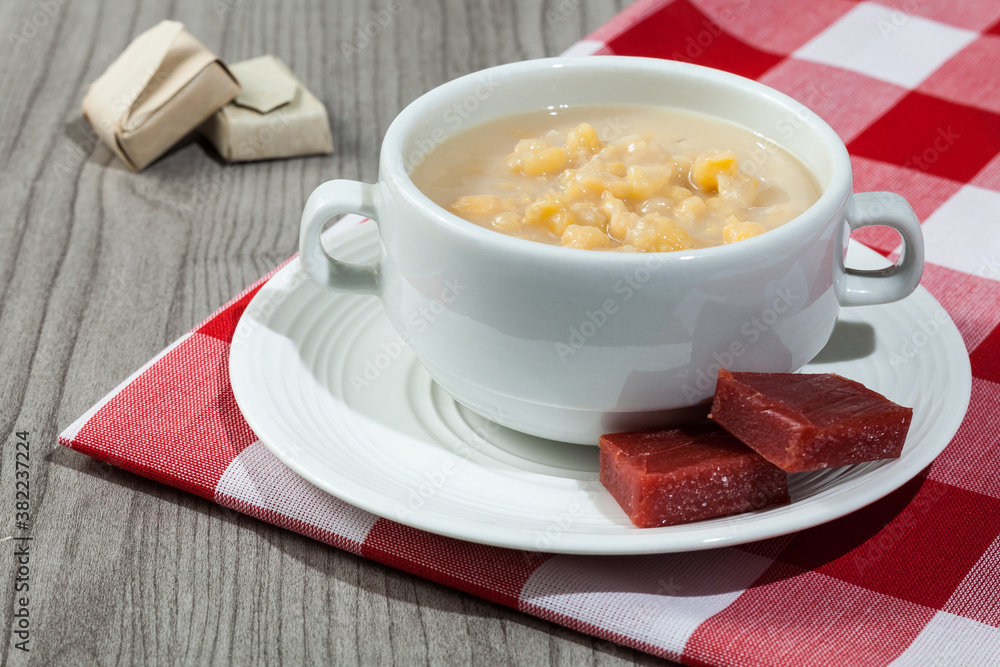 Food Antioquia / Colombia; Mazamorra made with corn served with sweet guava. Food Antioquia / Colombia; Mazamorra made with corn served with sweet guava.