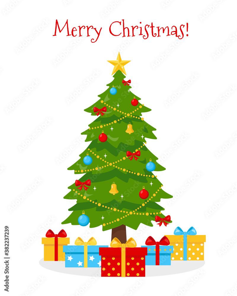 Decorated Christmas tree with gifts in boxes Decorated Christmas tree with gifts in boxes