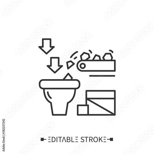 Raw materials line icon. Feedstock. Production resources.Product manufacturing materials.Conveyor production. Technological process.Stages and elements of a successful production cycle.Editable stroke