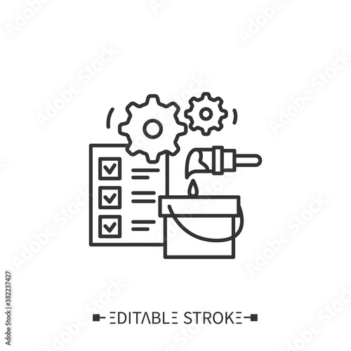 Custom manufacturing line icon. Exclusive product. Custom-made goods. Individual order. Retail production. Stages and elements of a successful production cycle. Editable stroke